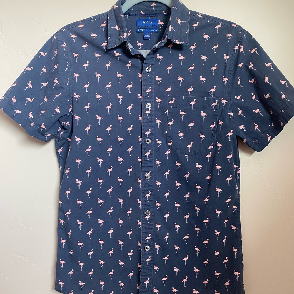 Apt. 9 Slim Fit Casual Button Down Shirt Flamingo Print